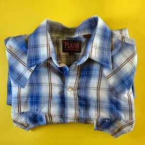 PLAINS WESTERNWEAR BLUE PLAID BUTTON DOWN
